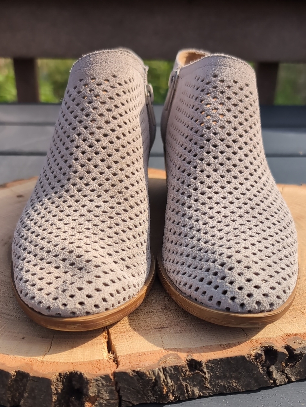 Lucky Brand Brushed Suede Booties Diamond Laser Cut-Out SZ 7 - Picture 5 of 14